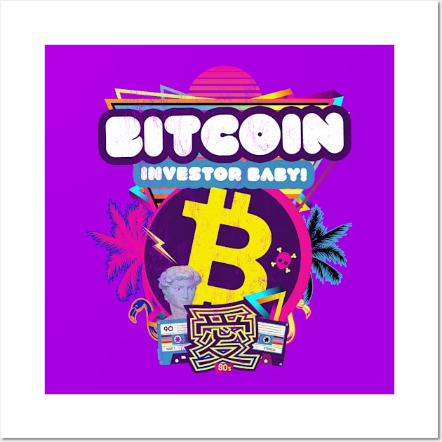 Bitcoin Investor Baby Retrowave 80s Stock Trading HODL Pink Wall Art by MapYourWorld